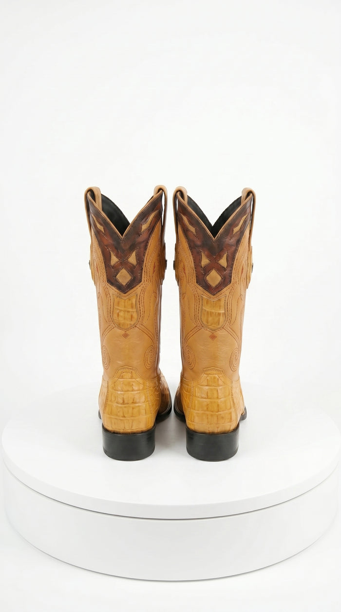 Men’s Yellow Gold Caiman Tail Skin 3X Toe Cowboy Boots – Wild West Western Boots 29501-A