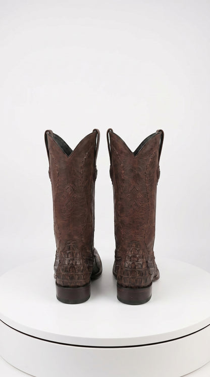 Men’s Wild West Brown Caiman Belly Skin 3X Toe Cowboy Boots, Exotic Western Dress Boots 29582-B