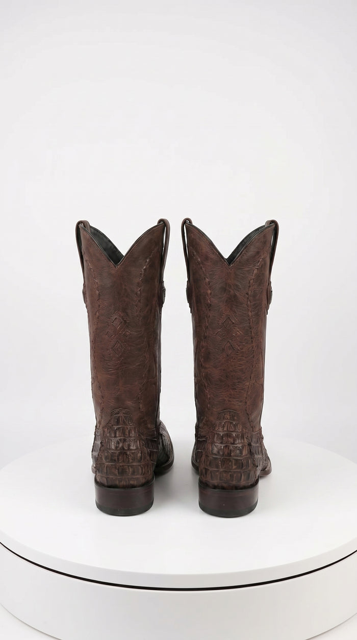 Men’s Wild West Brown Caiman Belly Skin 3X Toe Cowboy Boots, Exotic Western Dress Boots 29582-B