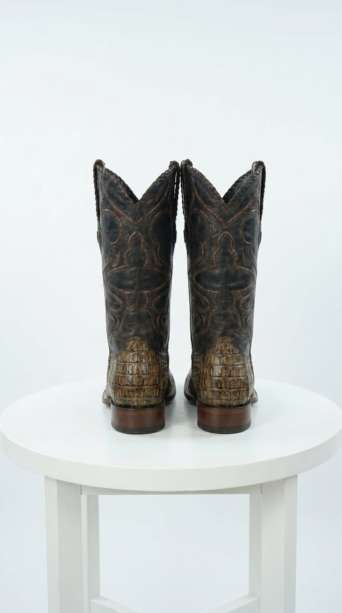 Men’s Wild West Brown Caiman Belly Skin 3X Toe Cowboy Boots, Exotic Western Dress Boots 29582-B