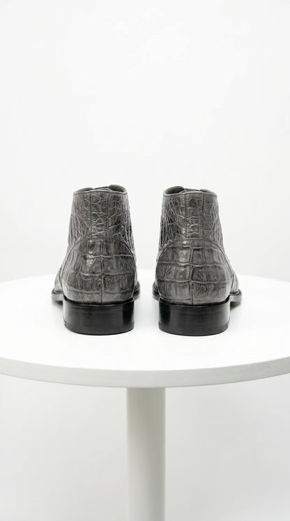 Men’s Los Altos Gray All Over Crocodile Lace Up Dress Ankle Boots, Exotic Formal Boots
