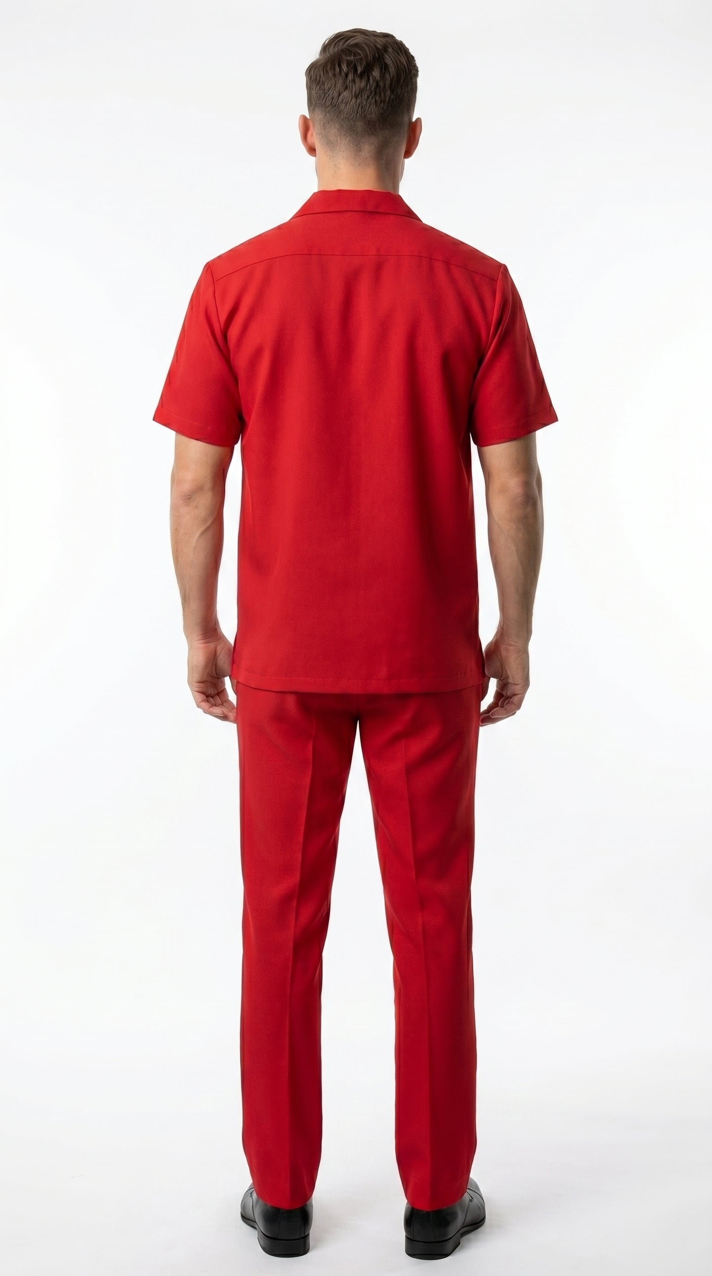 Men’s Red Short Sleeve Walking Suit with Matching Pants, Casual Summer Dress Outfit