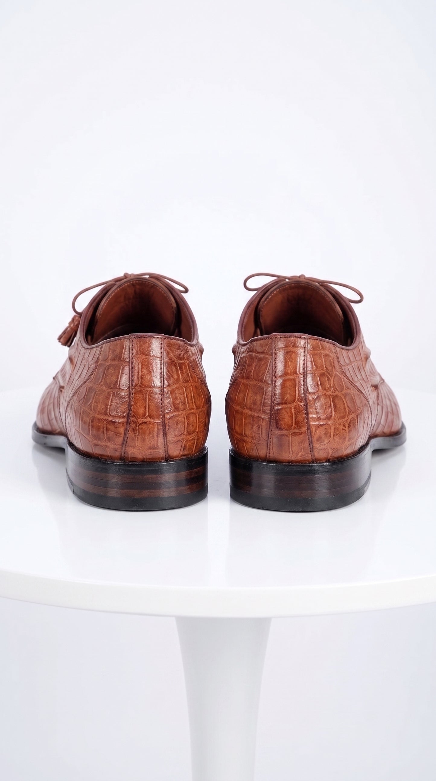 Men’s Los Altos Cognac Crocodile Italian Toe Shoes, Exotic Lace Up Dress Shoes