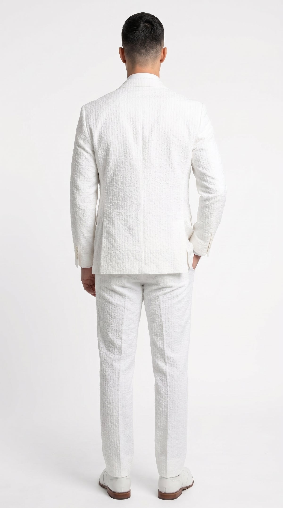 Men’s Premium White Cotton Seersucker Stripe Suit – Lightweight Summer Wedding & Formal Suit