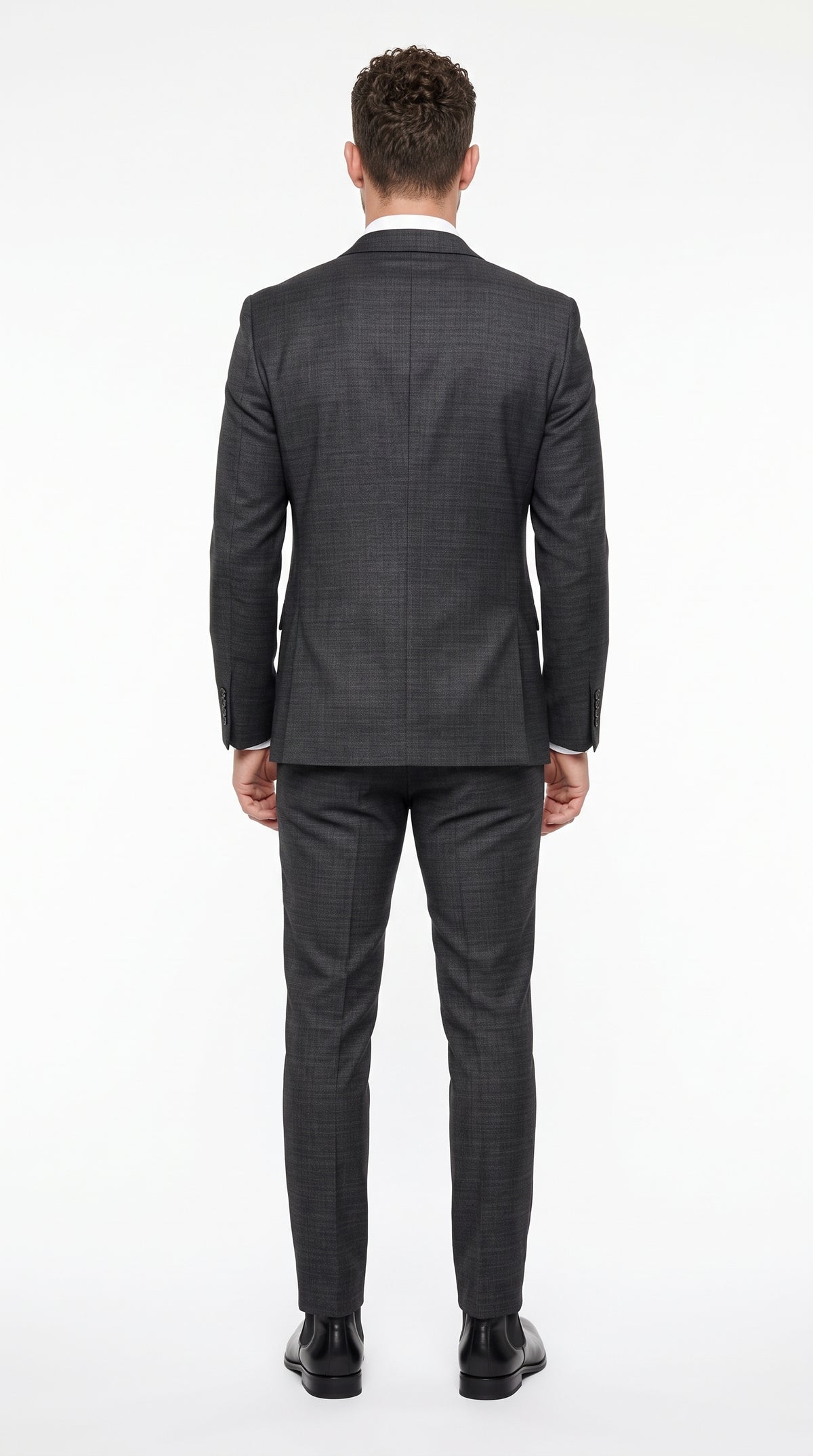 Men’s Charcoal Wool Blend Slim Fit 2 Piece Suit, 2 Button Formal Wedding Business Suit