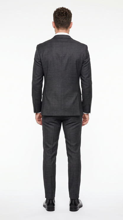 Men’s Charcoal Wool Blend Slim Fit 2 Piece Suit, 2 Button Formal Wedding Business Suit