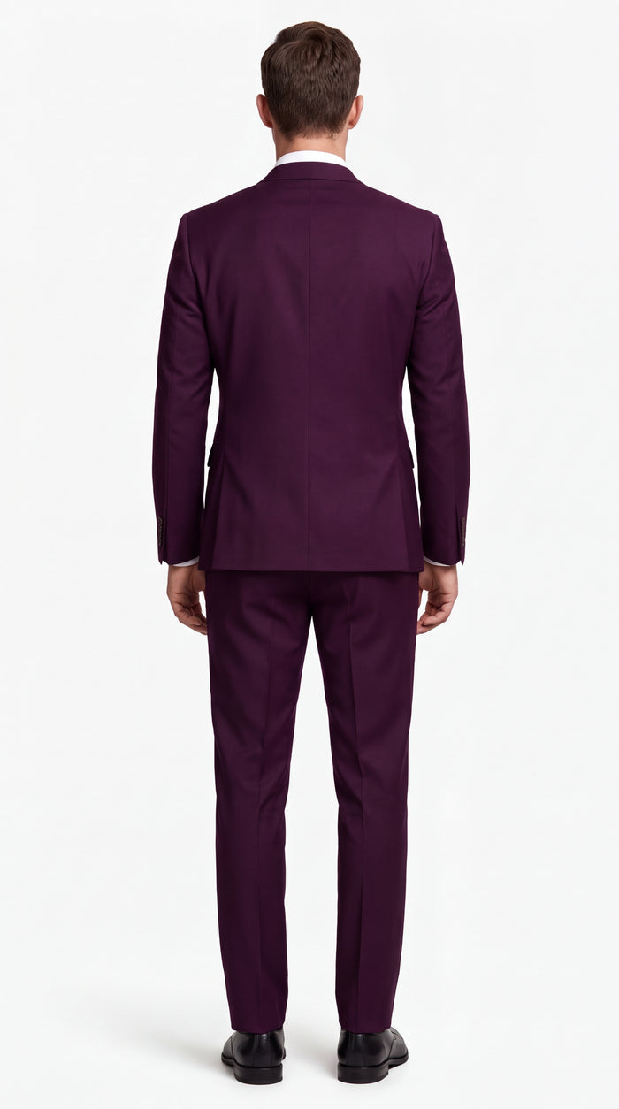 Men's Plum Purple Slim Fit 2-Piece Suit – Modern 2-Button Notch Lapel Wedding, Prom & Formal Dress Suit