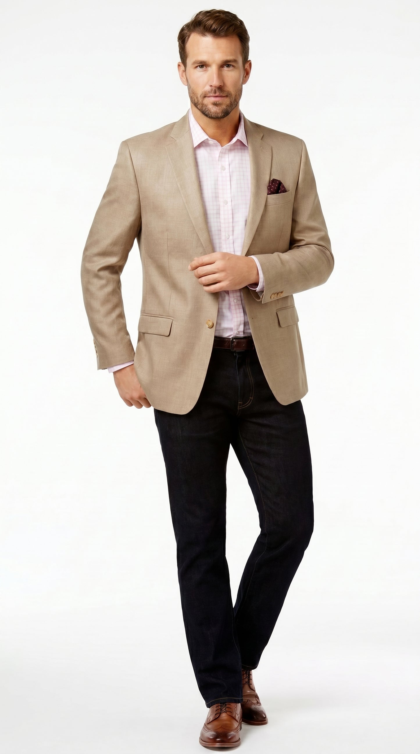Men’s Tan Beige Sport Coat with 2 Button Front, Summer Dress Casual Blazer Jacket