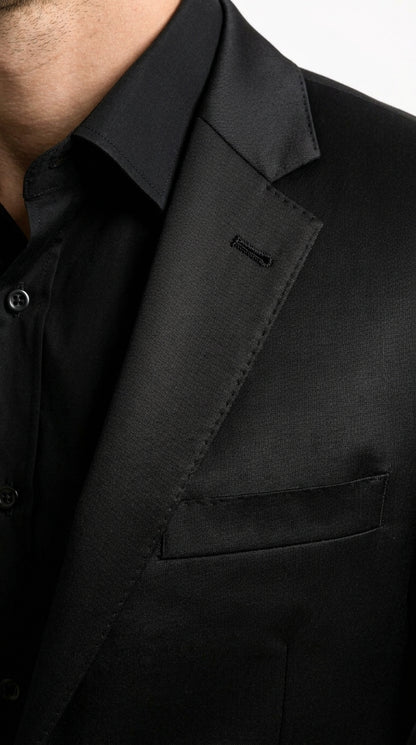 Men’s Black Satin Flex 2 Piece Suit, Slim Fit Sport Coat and Matching Pants Formal Dress Suit