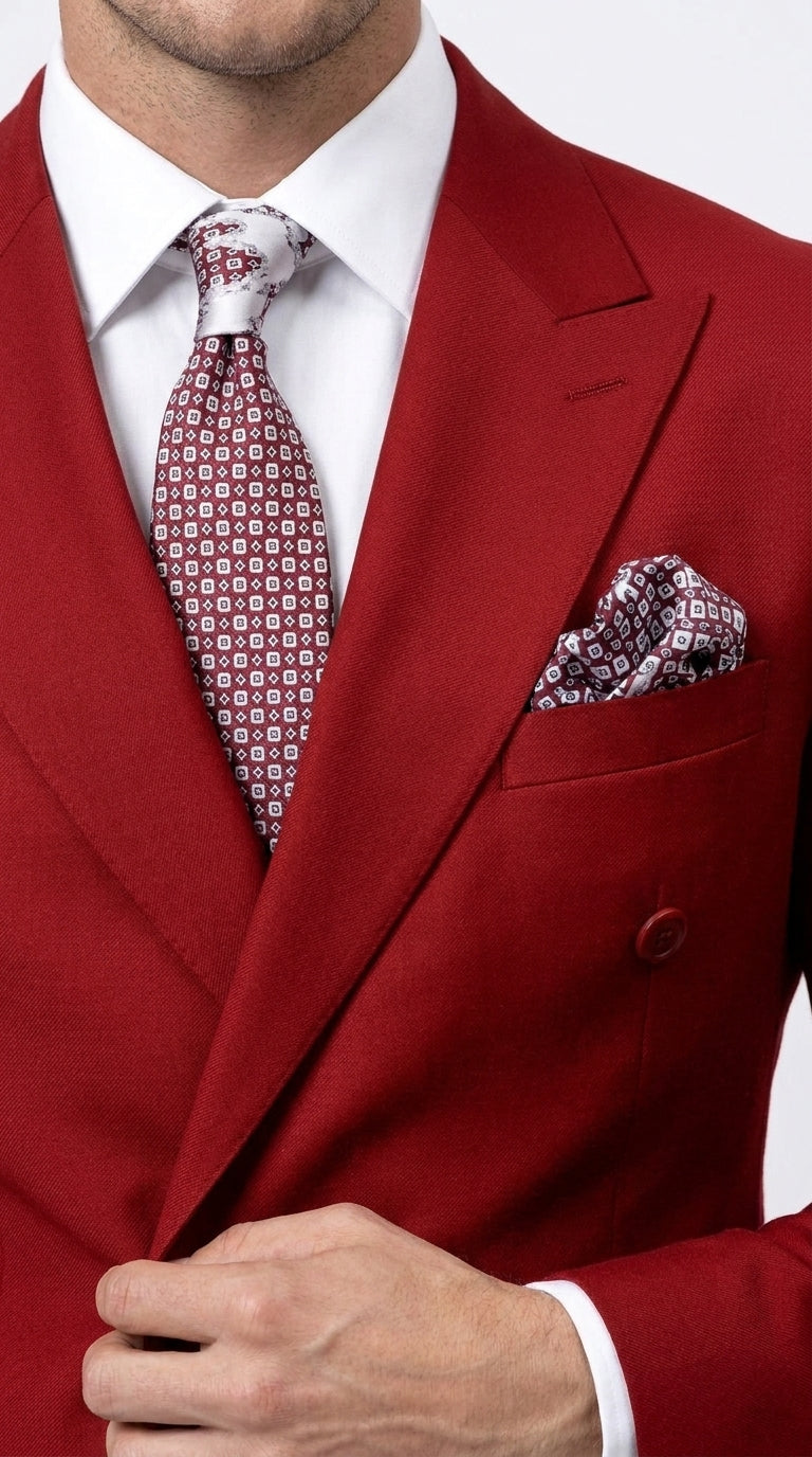 Men's Red Double Breasted Suit – Regular Fit 2-Piece Pleated Pants Wedding, Church & Formal Dress Suit