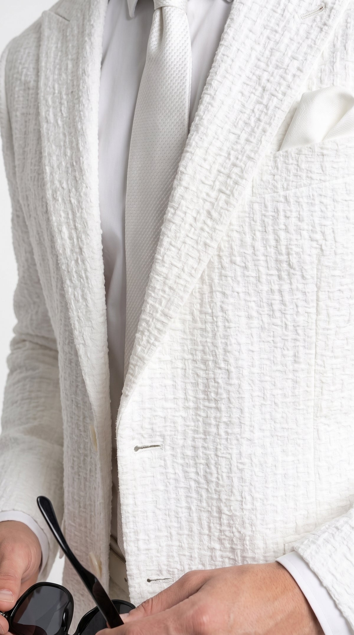 Men’s Premium White Cotton Seersucker Stripe Suit – Lightweight Summer Wedding & Formal Suit