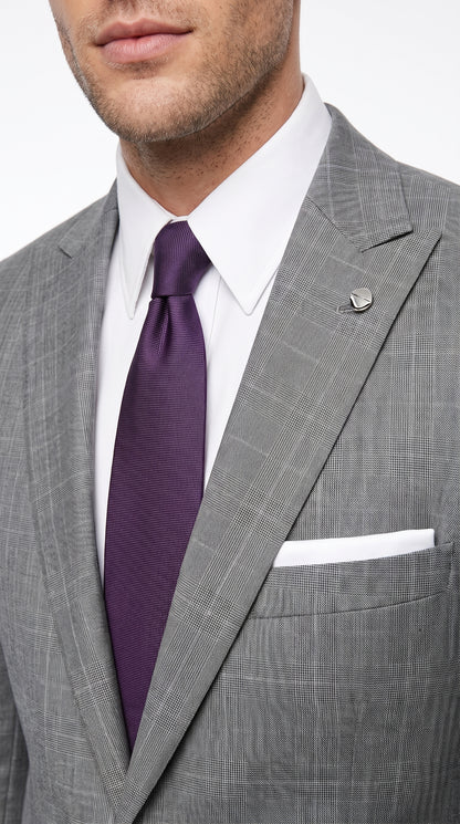 Men’s Grey Plaid 2 Button Suit, Modern Fit Peak Lapel Formal Wedding Business Suit