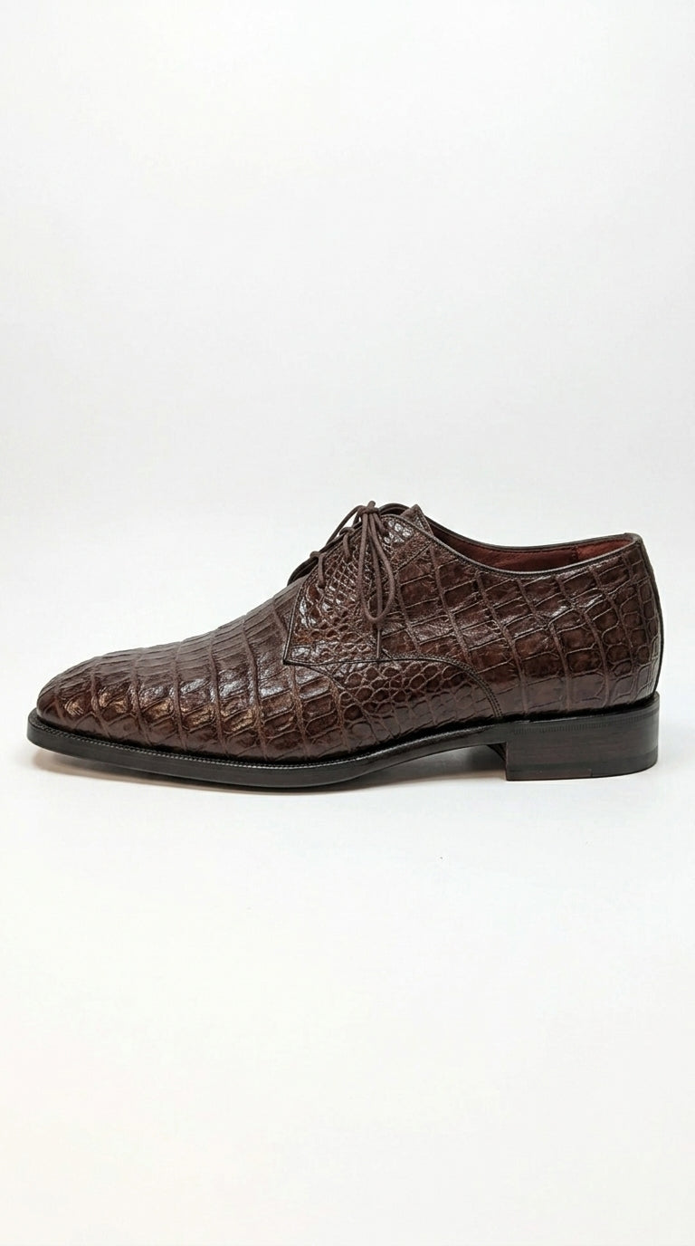 Men’s Los Altos Brown All-Over Crocodile Lace Up Dress Shoes, Exotic Formal Wedding Shoes