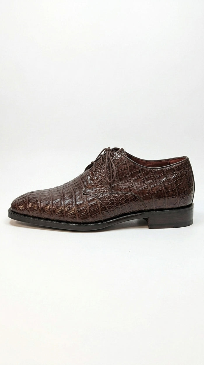 Men’s Los Altos Brown All-Over Crocodile Lace Up Dress Shoes, Exotic Formal Wedding Shoes