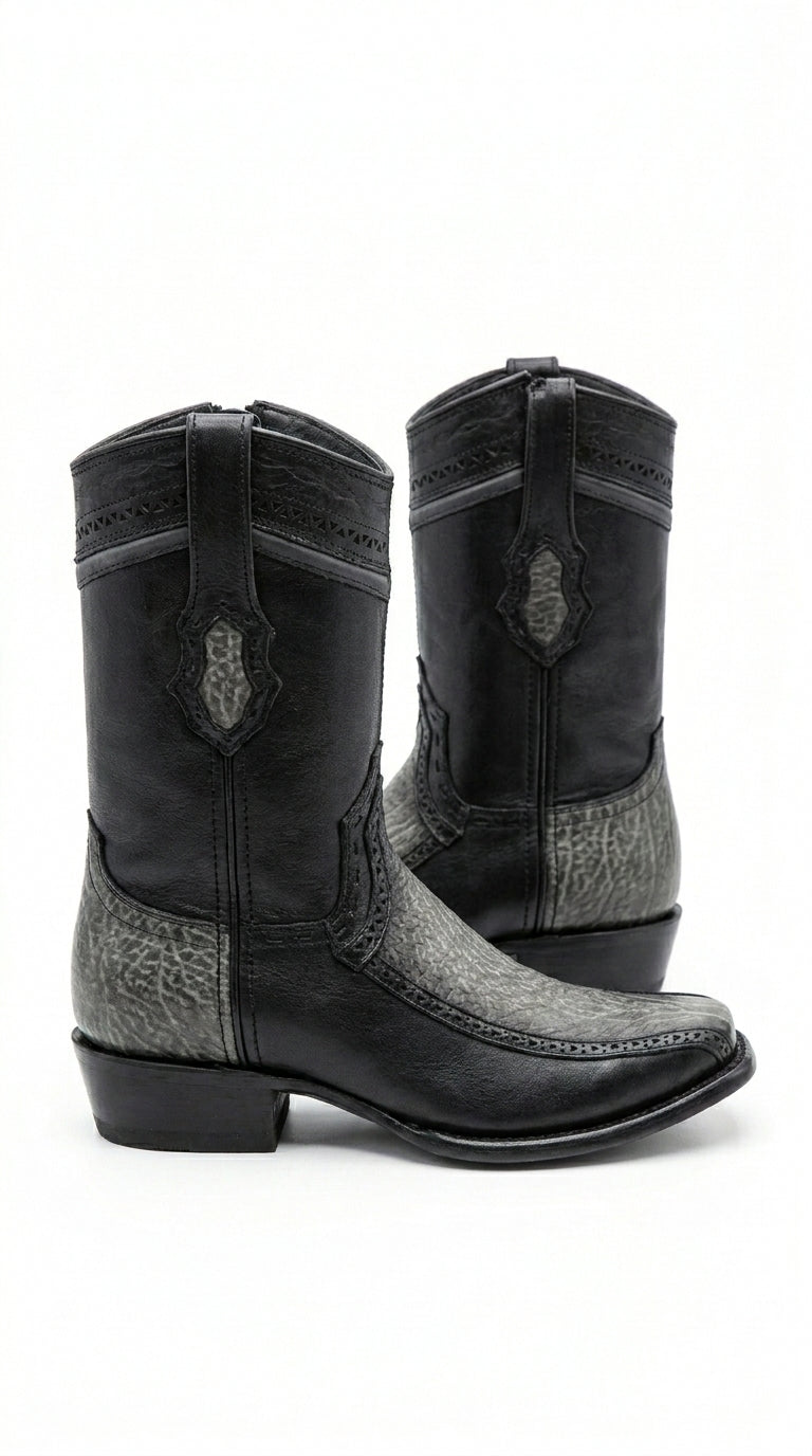 Men’s Wild West Black Shark and Deer Short Boots, Dubai Toe Western Dress Boots 279BF09