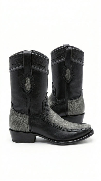 Men’s Wild West Black Shark and Deer Short Boots, Dubai Toe Western Dress Boots 279BF09