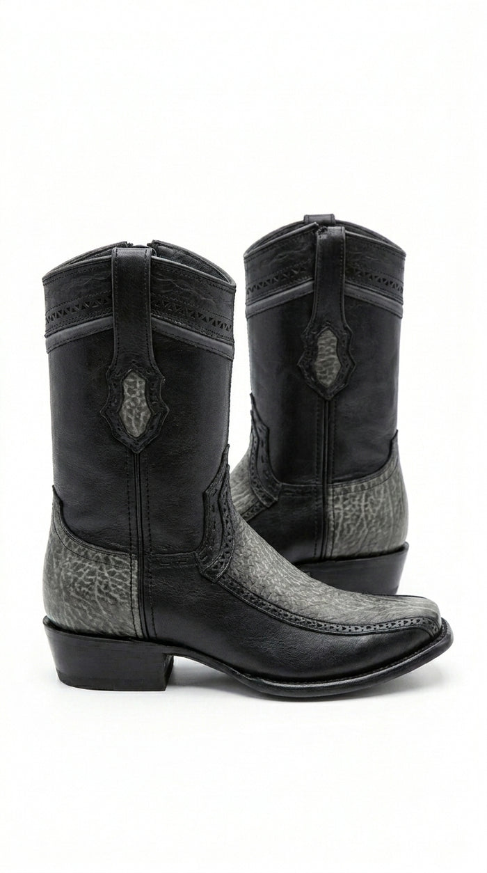 Men’s Wild West Black Shark and Deer Short Boots, Dubai Toe Western Dress Boots 279BF09