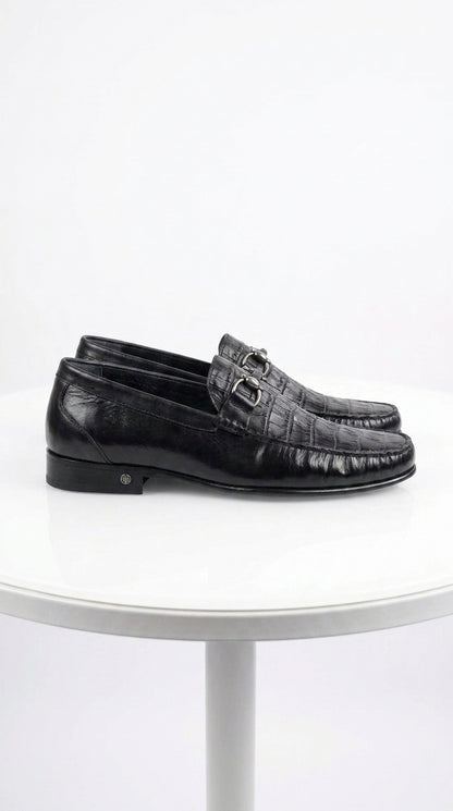 Lombardy Men’s Crocodile Calfskin Bit Loafers, Exotic Dress Casual Slip-On Shoes