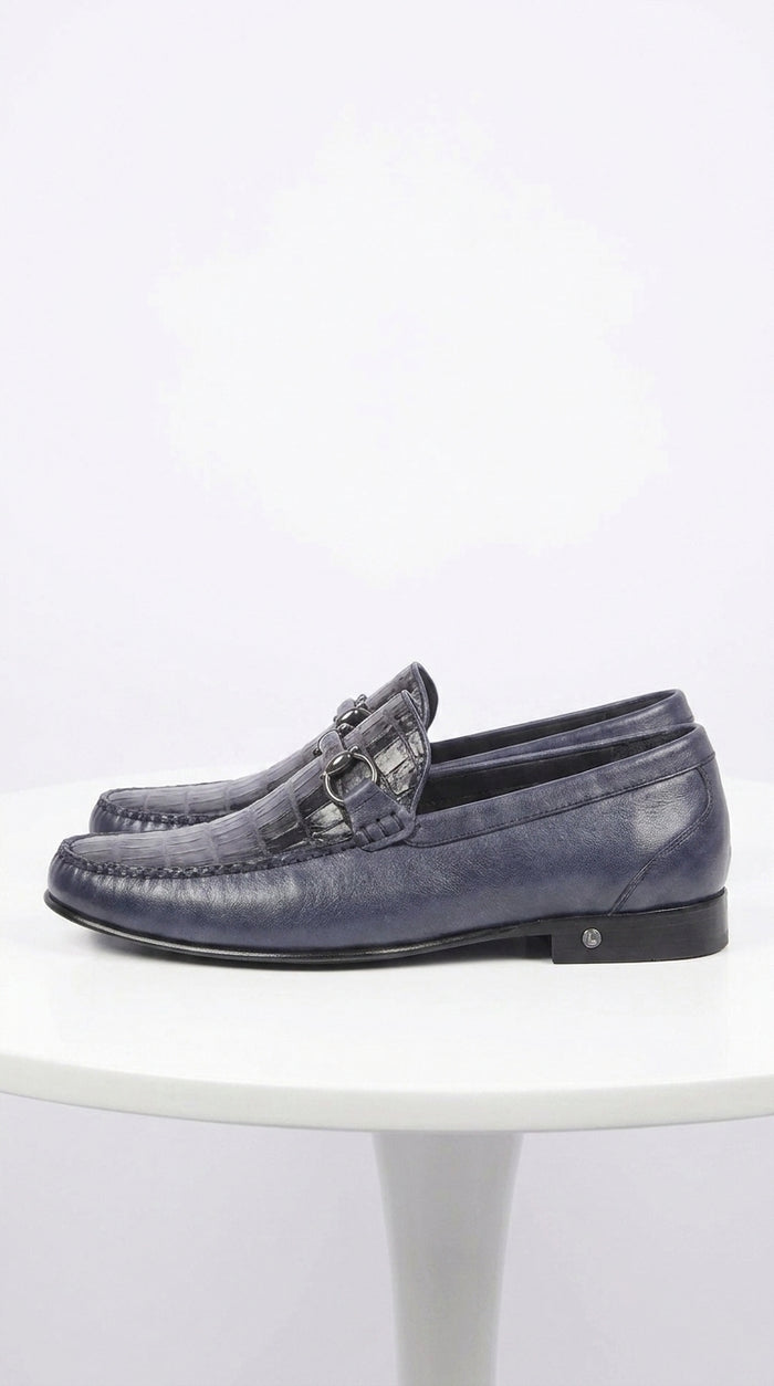 Lombardy Men’s Crocodile Calfskin Bit Loafers, Exotic Dress Casual Slip-On Shoes