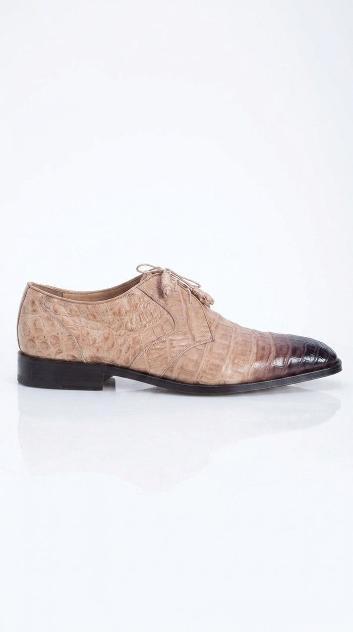 Men’s Los Altos Tan Crocodile Gator Shoes, Exotic Lace Up Dress Shoes