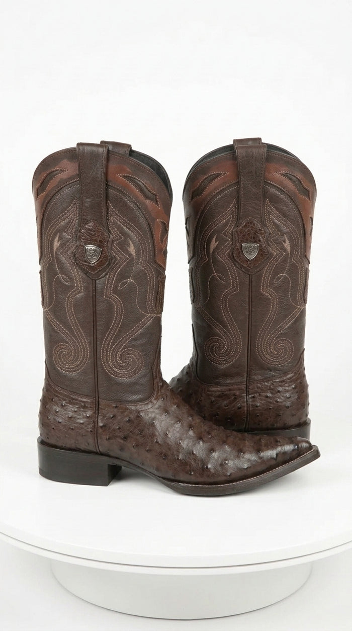 Men’s Wild West Yellow Gold Ostrich Skin 3X Toe Boots 29503-A, Exotic Western Cowboy Boots