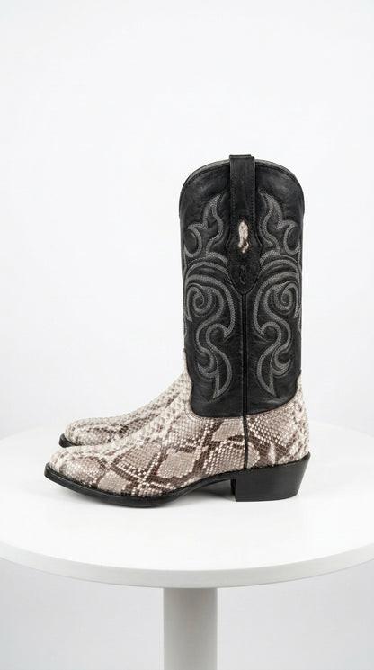 Men’s Los Altos Natural Python Snakeskin Round Toe Boots, Exotic Western Cowboy Dress Boots
