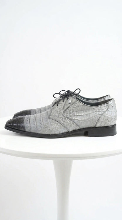 Men’s Los Altos Gray Two Tone Genuine Caiman Belly Lace-Up Oxford Shoes, Exotic Dress Shoes