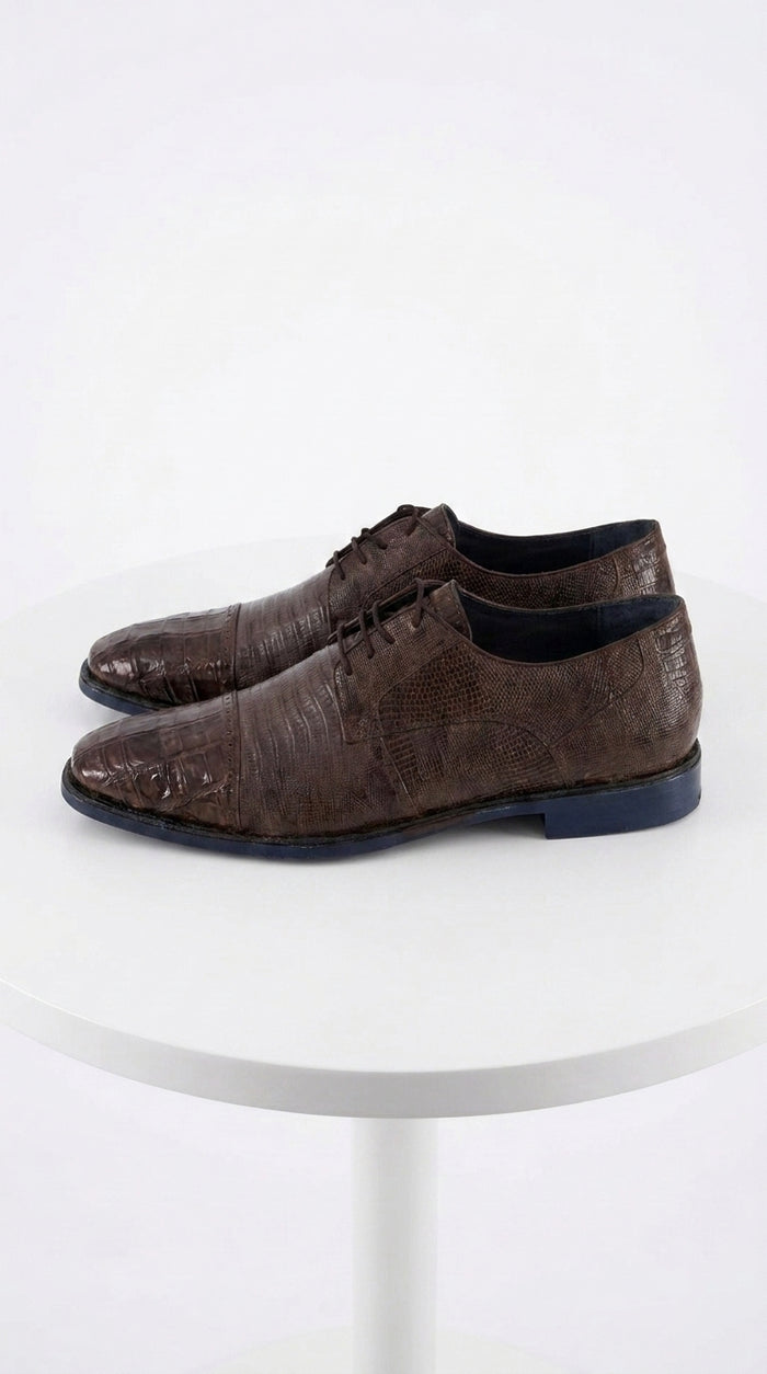 Men’s Los Altos Brown Lizard Crocodile Cap Toe Shoes, Exotic Lace-Up Dress Shoes
