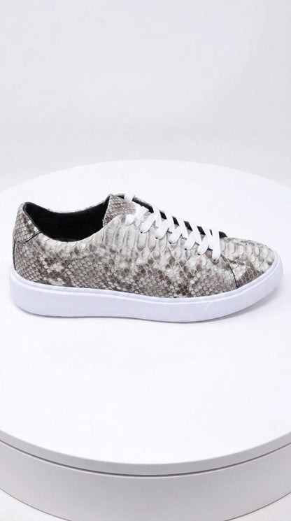 Men’s Natural Genuine Full Python Skin Sneakers, Exotic Lace-Up Casual Shoes