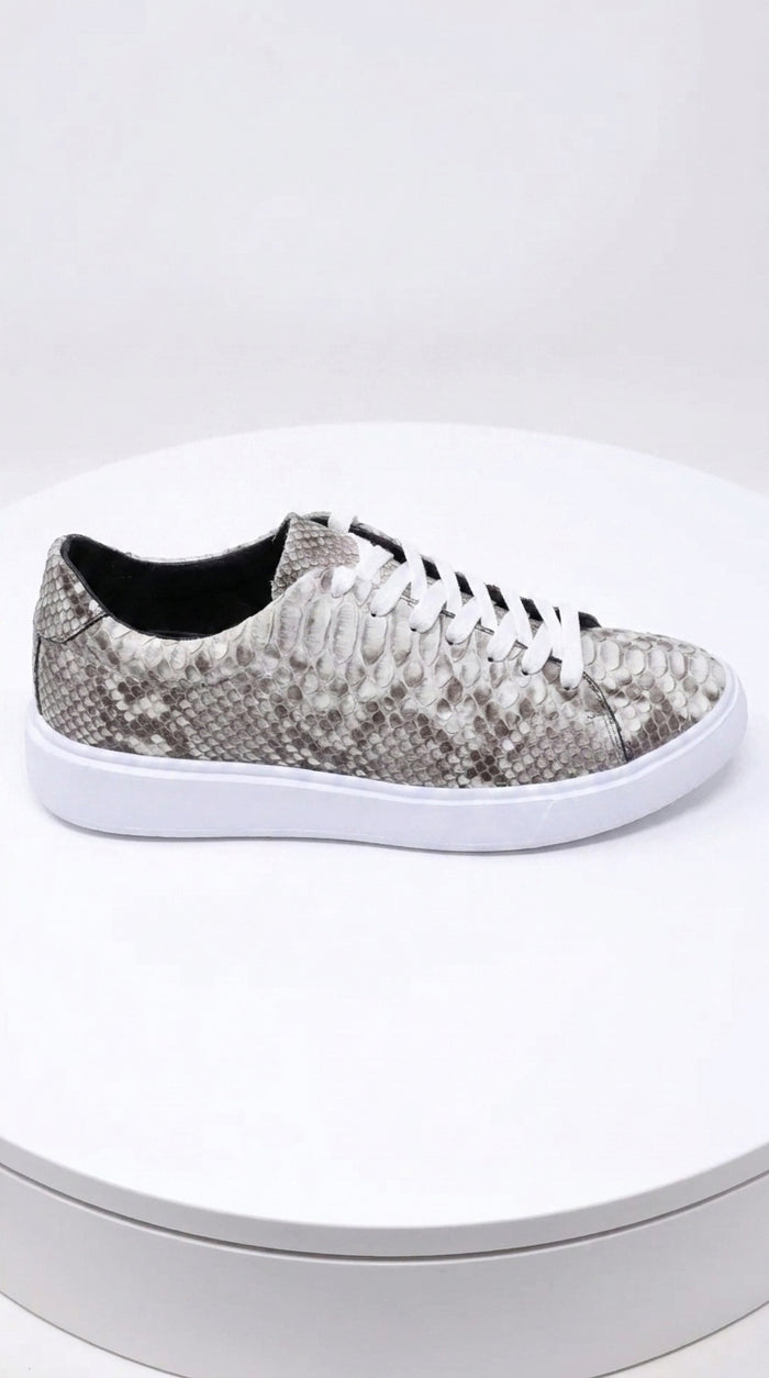 Men’s Natural Genuine Full Python Skin Sneakers, Exotic Lace-Up Casual Shoes