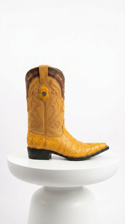 Men’s Wild West Yellow Smooth Ostrich Skin 3X Toe Boots, 29504-A Western Cowboy Dress Boots