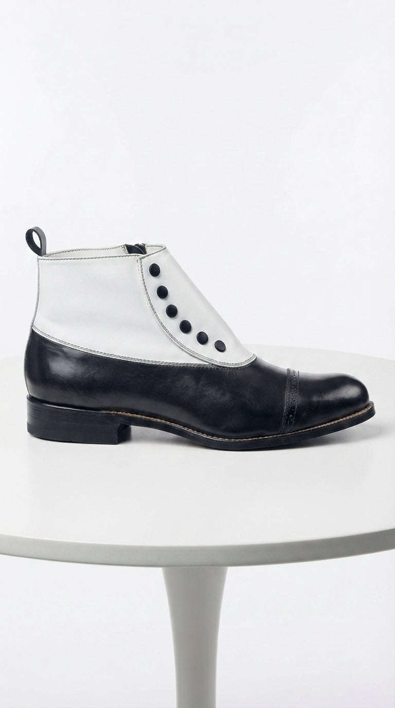 Stacy Adams Madison Black and White Spat Cap Toe Ankle Boots, Men’s Formal Dress Boots