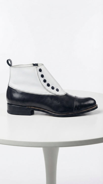 Stacy Adams Madison Black and White Spat Cap Toe Ankle Boots, Men’s Formal Dress Boots