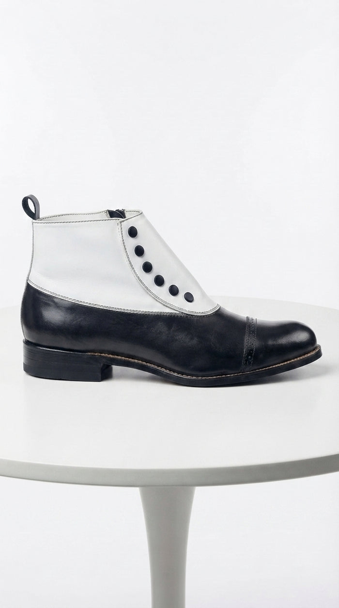 Stacy Adams Madison Black and White Spat Cap Toe Ankle Boots, Men’s Formal Dress Boots