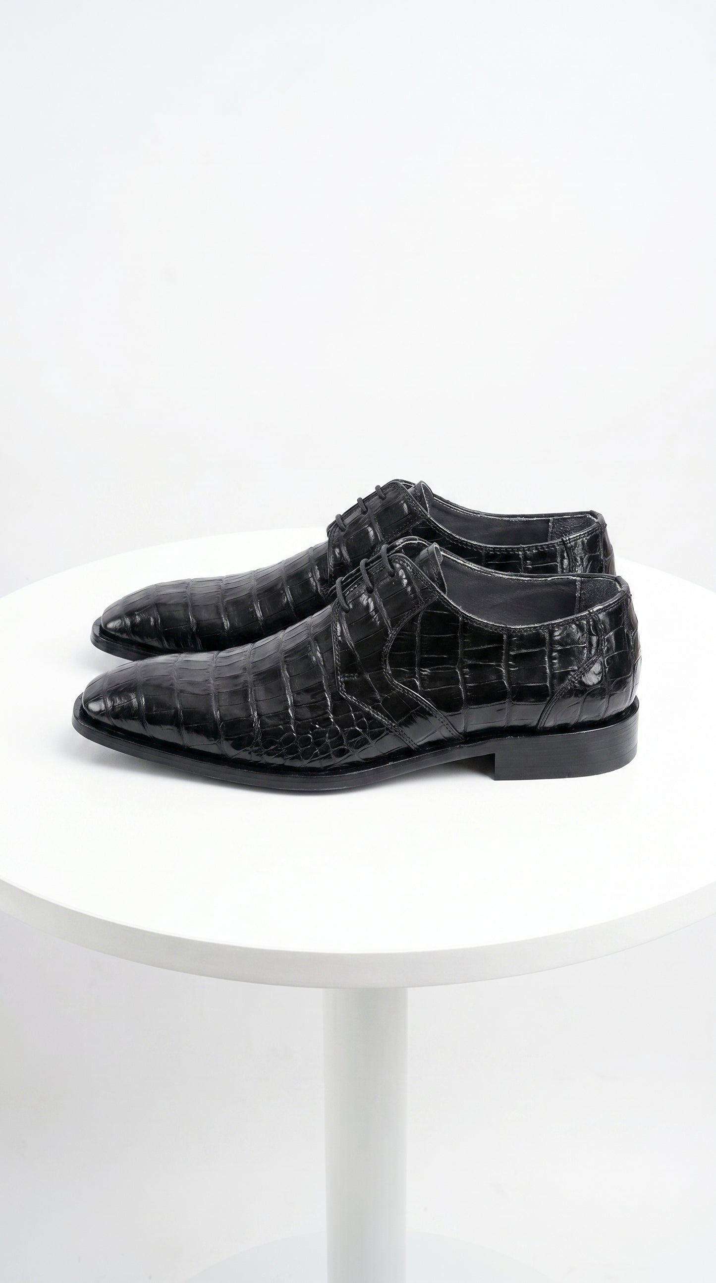 Men’s Los Altos Black Crocodile Dress Shoes with Italian Toe, Exotic Formal Lace Up Shoes