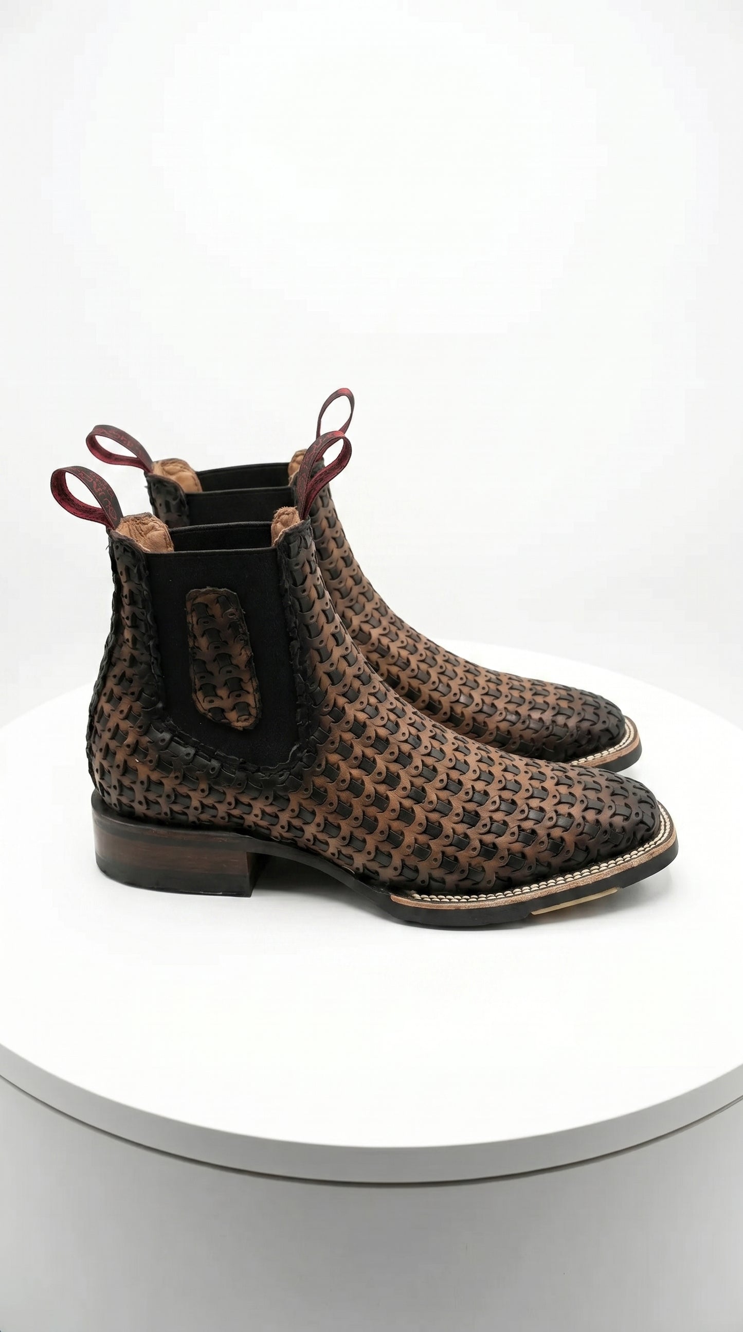 Men’s Petatillo Square Toe Boots in Brown and Black, Western Ankle Cowboy Boots