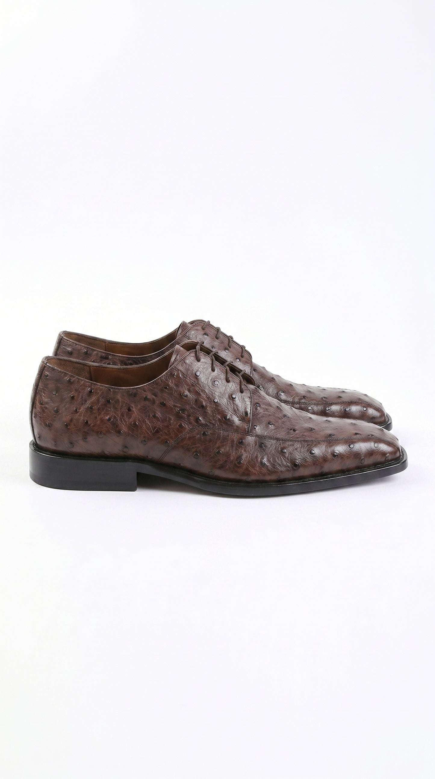 Men’s Los Altos Brown Full Quill Ostrich Dress Shoes with Bicycle Toe and Lace Up Front