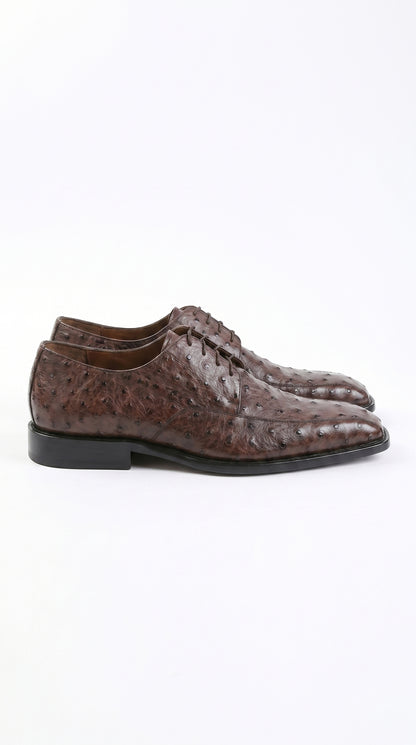 Men’s Los Altos Brown Full Quill Ostrich Dress Shoes with Bicycle Toe and Lace Up Front
