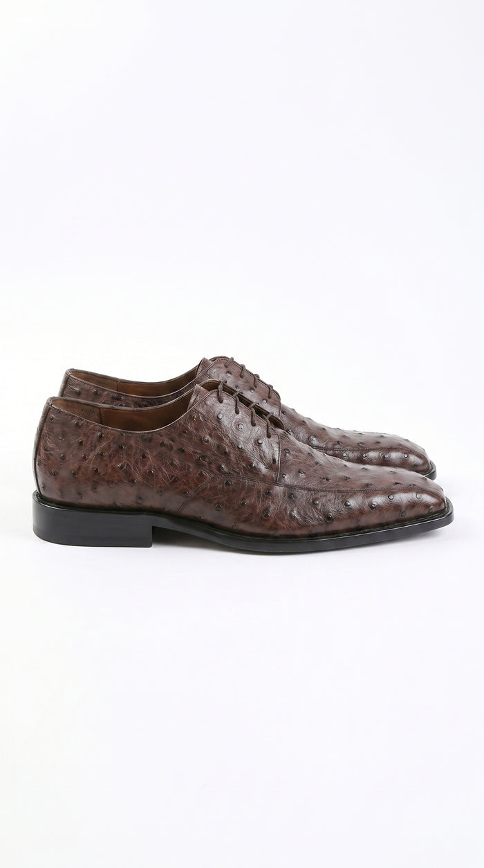Men’s Los Altos Brown Full Quill Ostrich Dress Shoes with Bicycle Toe and Lace Up Front