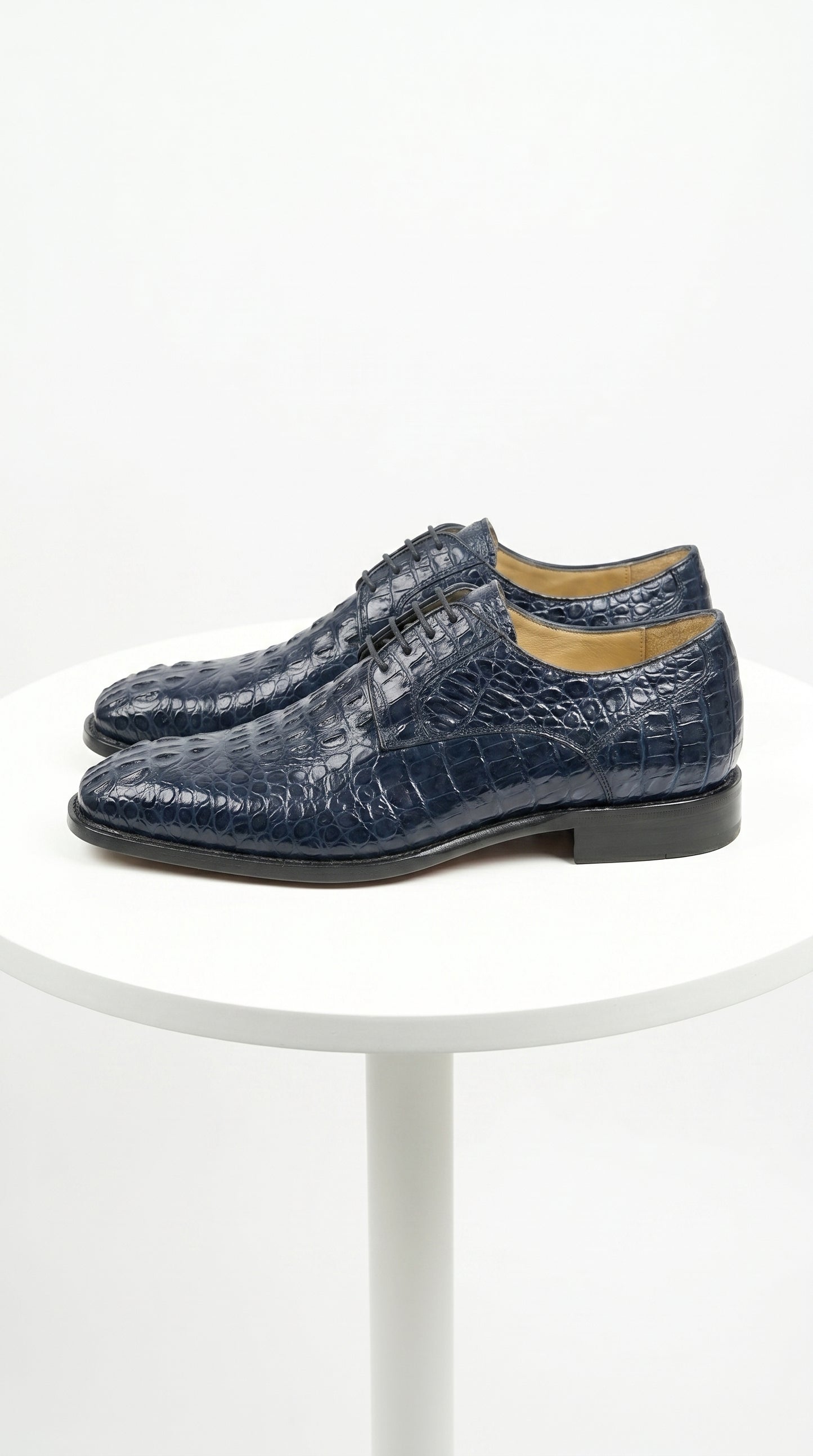 Men’s Los Altos Navy Caiman Hornback Dress Shoes with Plain Toe, Exotic Formal Lace Up Shoes