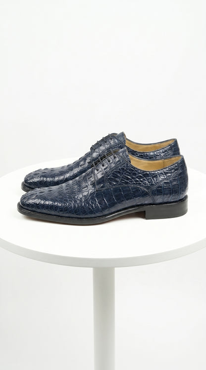 Men’s Los Altos Navy Caiman Hornback Dress Shoes with Plain Toe, Exotic Formal Lace Up Shoes