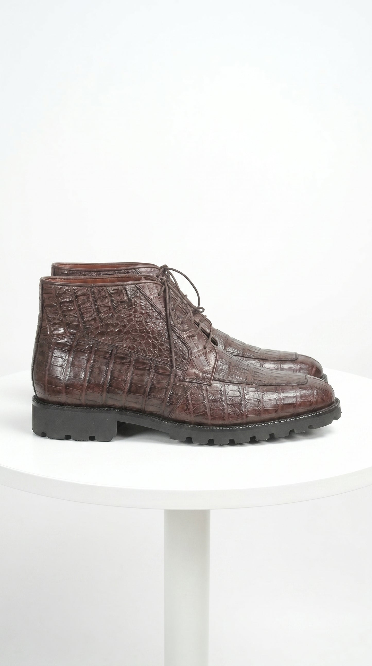 Men’s Los Altos Brown Genuine Caiman Crocodile Belly Ankle Boots, Exotic Lace Up Western Boots