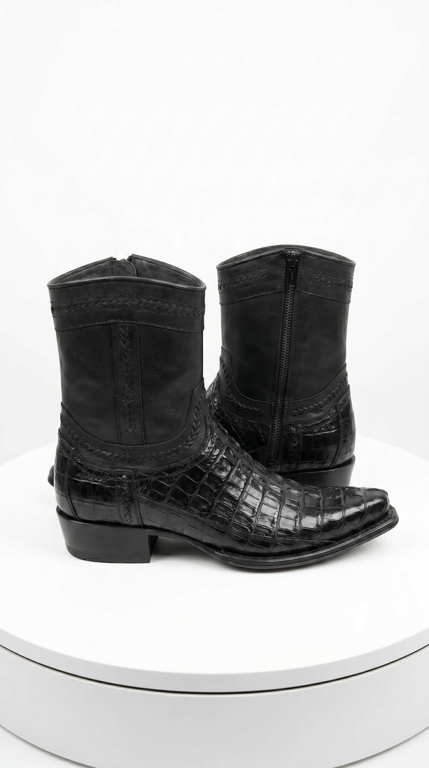 Men’s Los Altos Black Caiman Tail Short Cowboy Boots, Western Dress Boots