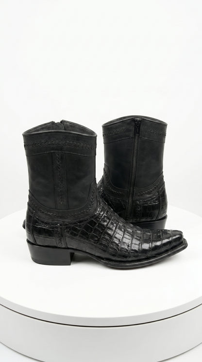 Men’s Los Altos Black Caiman Tail Short Cowboy Boots, Western Dress Boots