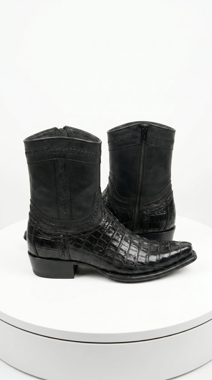 Men’s Los Altos Black Caiman Tail Short Cowboy Boots, Western Dress Boots
