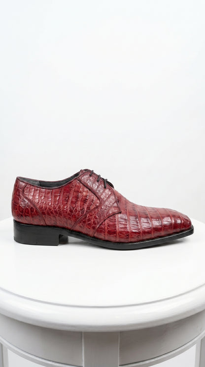Men’s Los Altos Wine Burgundy Crocodile Lace Up Dress Shoes, Exotic Formal Wedding Shoes