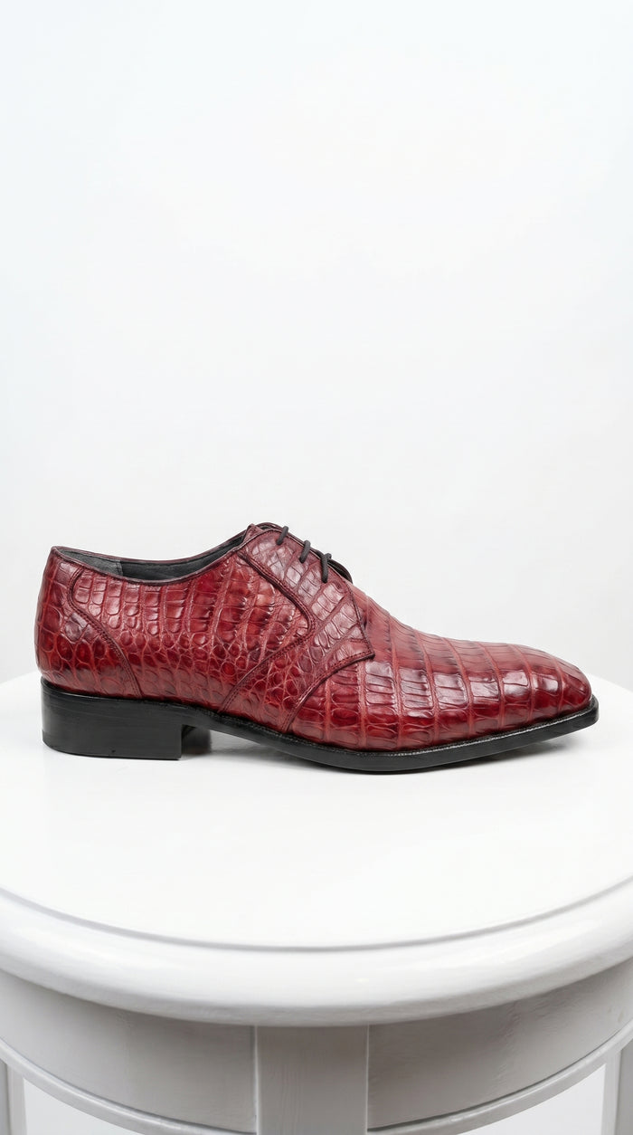 Men’s Los Altos Wine Burgundy Crocodile Lace Up Dress Shoes, Exotic Formal Wedding Shoes