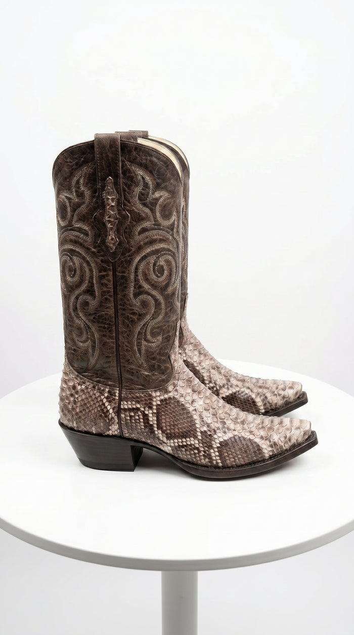 Men’s Los Altos Brown Rustic Python Snip Toe Cowboy Boots, Western Dress Boots