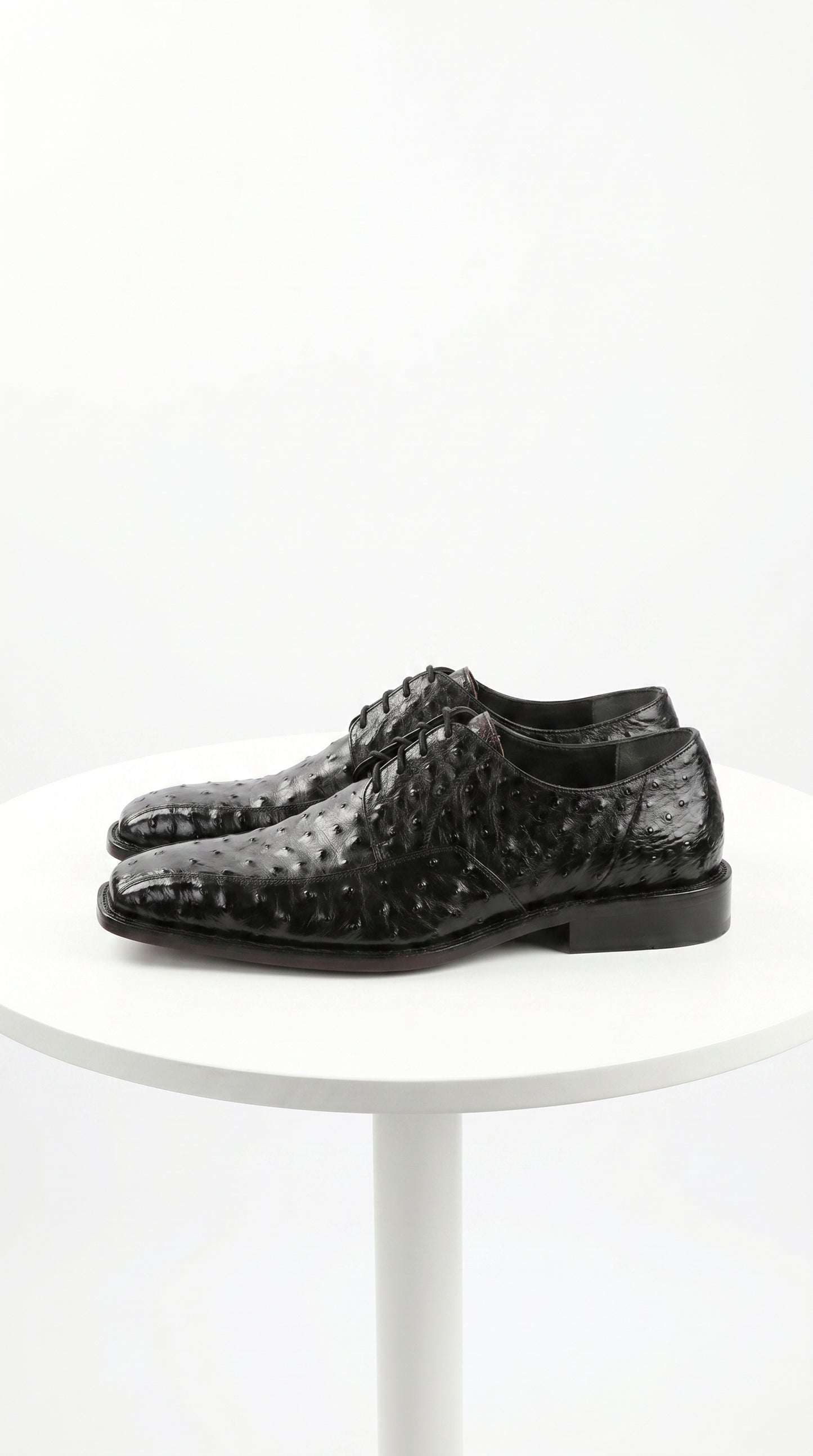 Men’s Los Altos Black Full Quill Ostrich Lace Up Dress Shoes with Bicycle Toe