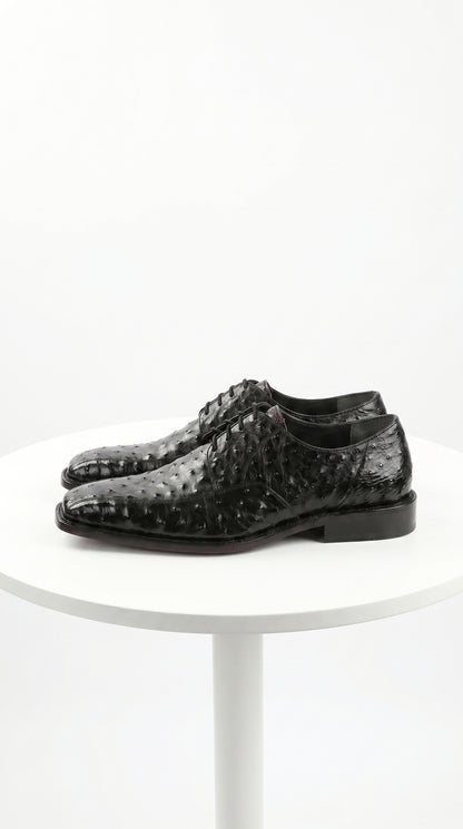 Men’s Los Altos Black Full Quill Ostrich Lace Up Dress Shoes with Bicycle Toe